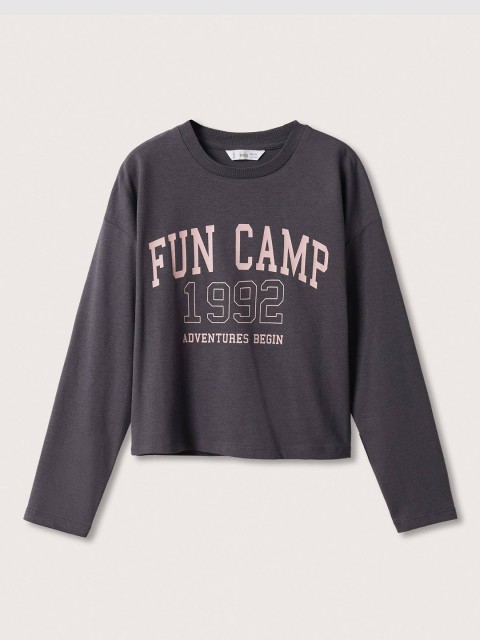 

Mango Kids Girls Charcoal Grey & Pink Typography Printed Cotton T-shirt