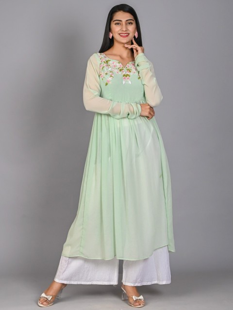 

Bavaria Women Green Thread Work Kurti with Palazzos
