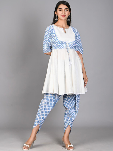 

Bavaria Women Blue Panelled Pure Cotton Kurti with Dhoti Pants