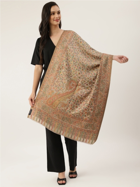 

Pashtush Women Taupe & Beige Printed Wool Shawl