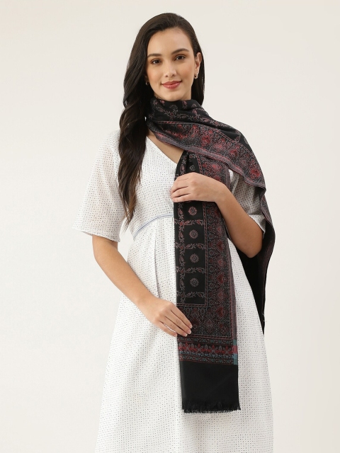 

Pashtush Women Black Paisley Printed Woolen Shawl