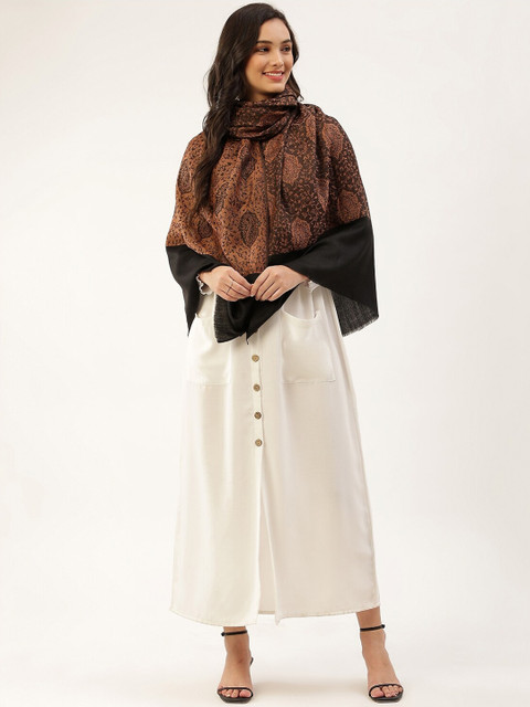 

Pashtush Women Black & Brown Woven-Design Wool Shawl