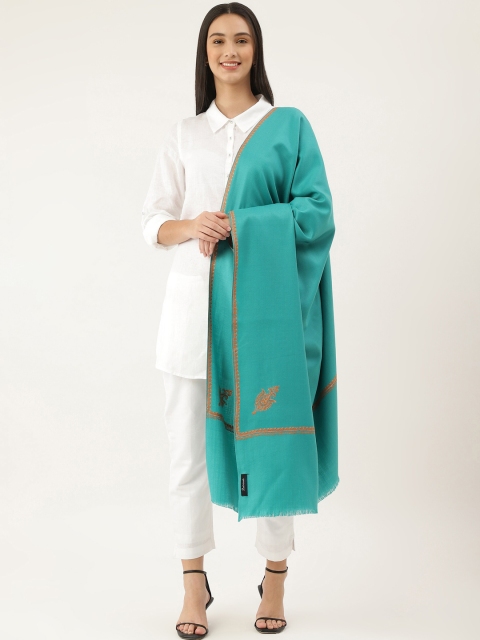 

Pashtush Women Blue Embroidered Woolen Shawl