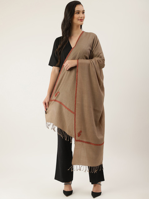 

Pashtush Women Taupe-Coloured Embroidered Shawl