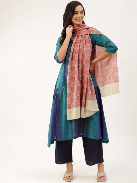 

Pashtush Women Rose-Red Colored Checked Woven Design Shawl