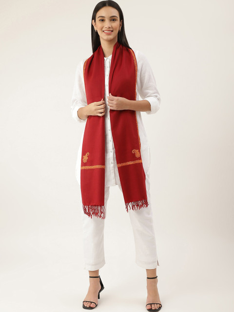 

Pashtush Women Maroon Embroidered Wool Shawl