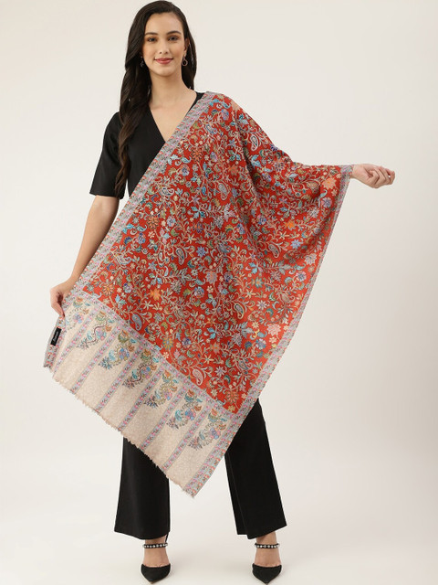 

Pashtush Women Red & Blue Embroidered Woolen Shawl