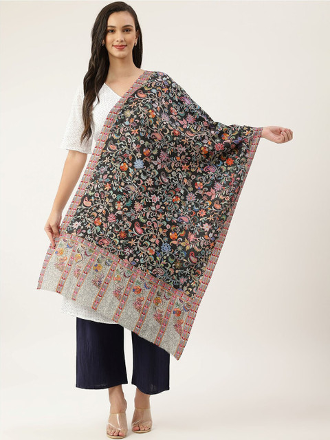 

Pashtush Women Black & Blue Woven Design Shawl