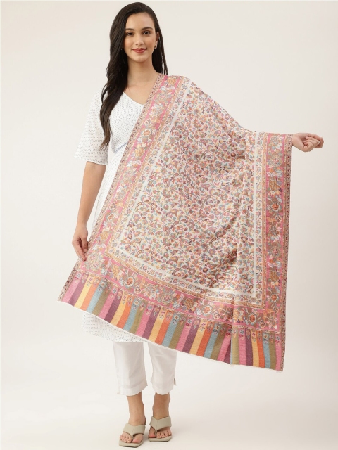 

Pashtush Women White & Pink Printed Modal Shawl