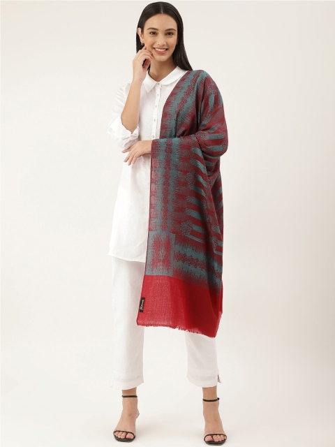 

Pashtush Women Maroon & Blue Printed Woolen Shawl