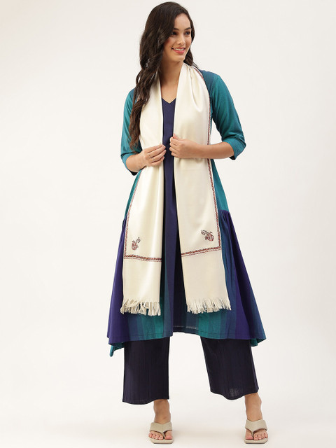 

Pashtush Women Beige & Red Embroidered Shawl
