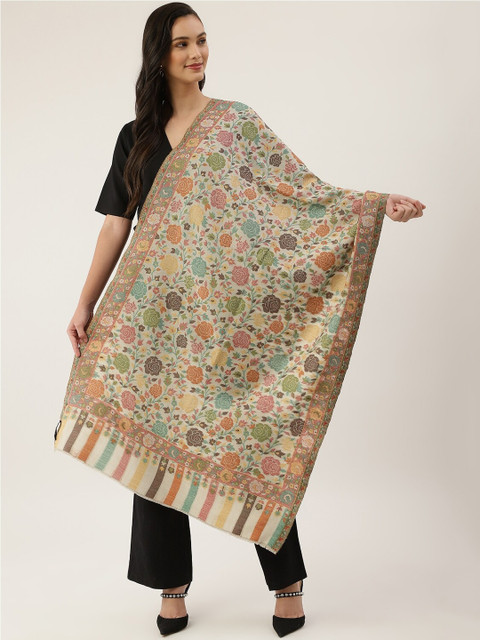 

Pashtush Women Beige & Green Floral Printed Woolen Shawl