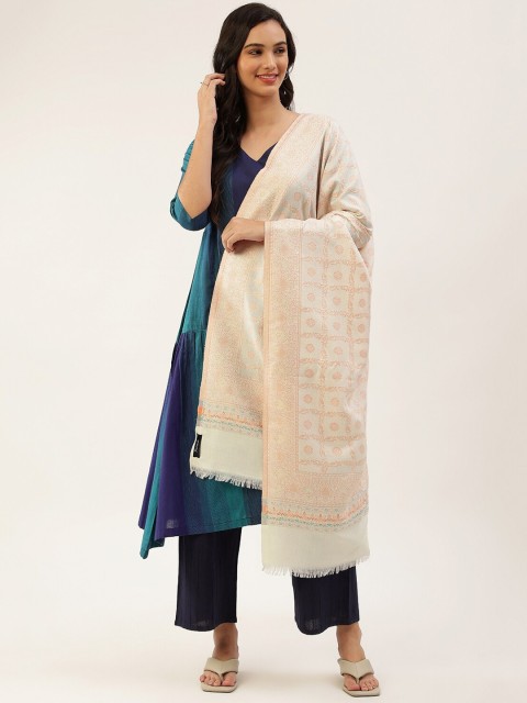 

Pashtush Women Beige Woven-Design Wool Shawl