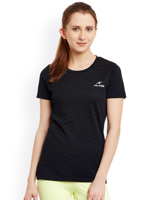 

Alcis Women Black Self-Design Round Neck DIGI Wave T-shirt