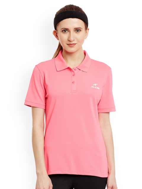 

Alcis Women Pink Solid Polo Collar T-shirt