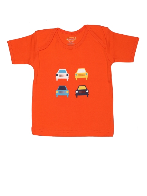 

Grandmas Kids Orange Typography Printed V-Neck Applique T-shirt