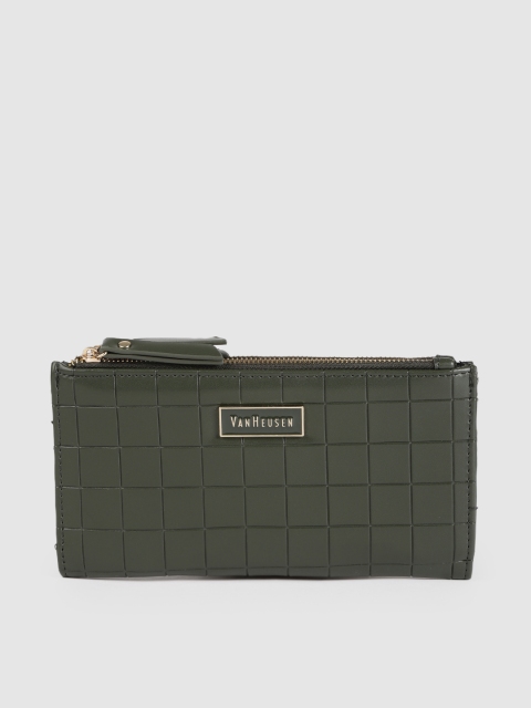 

Van Heusen Women Olive Green Checked PU Two Fold Wallet