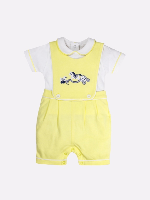 

BABY GO Infant Girls Yellow Printed Pure Cotton Dungarees