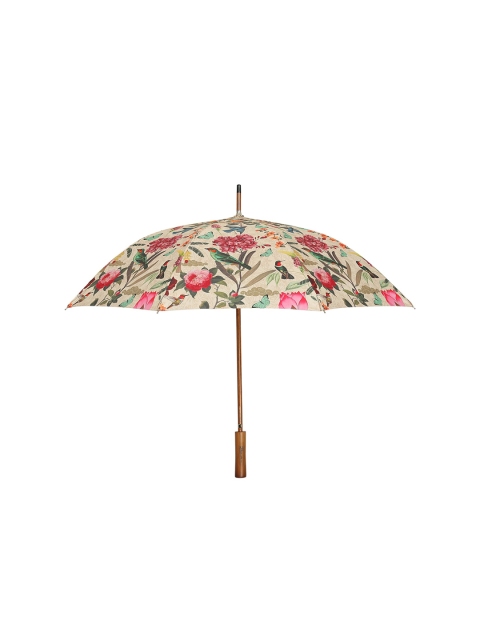 

India Circus by Krsnaa Mehta Unisex Beige & Pink Floral Printed Non-Fold-able Umbrella