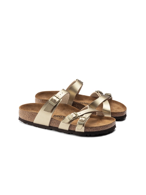 

Birkenstock Women Gold-Toned Narrow Width Franca Multi-strap Open Toe Flats with Buckles