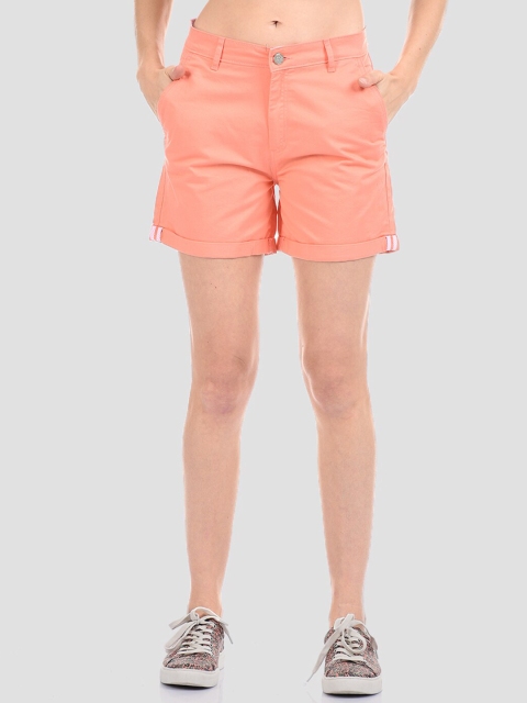 

Madame Women Orange Slim Fit Denim Shorts