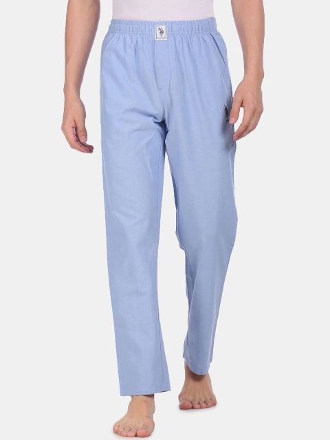 

U.S. Polo Assn. Men Blue Solid Pure Cotton Lounge Pants