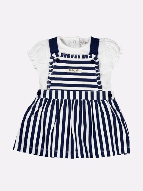

BABY GO Navy Blue & lily white Striped Pinafore Dress