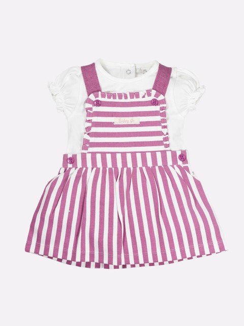 

BABY GO Pink & mystic blue Striped Pinafore Dress