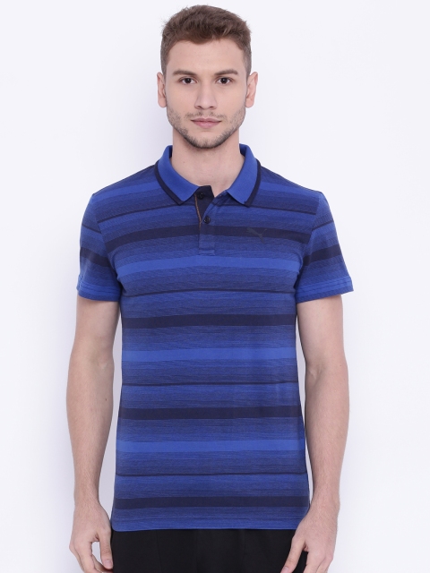 

Puma Men Blue Slim Fit Striped Polo T-shirt