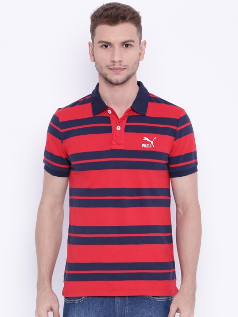 

Puma Men Red & Navy Striped Polo Collar T-shirt