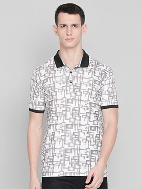 

Status Quo Men White Checked Polo Collar Extended Sleeves Slim Fit T-shirt