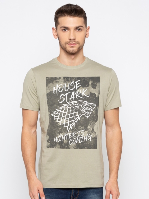 

Status Quo Men Beige Printed Slim Fit T-shirt