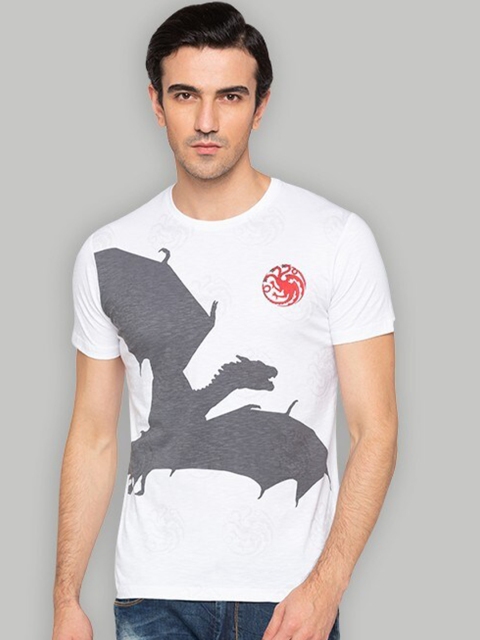 

Status Quo Men White Sports Printed Applique Slim Fit T-shirt