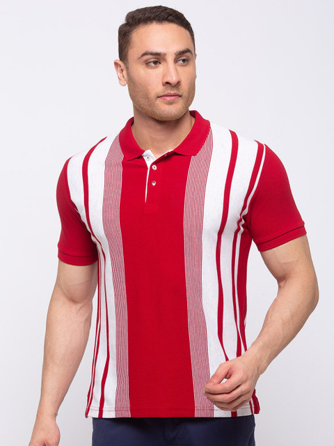 

Status Quo Men Multicoloured Striped Polo Collar T-shirt, Multi