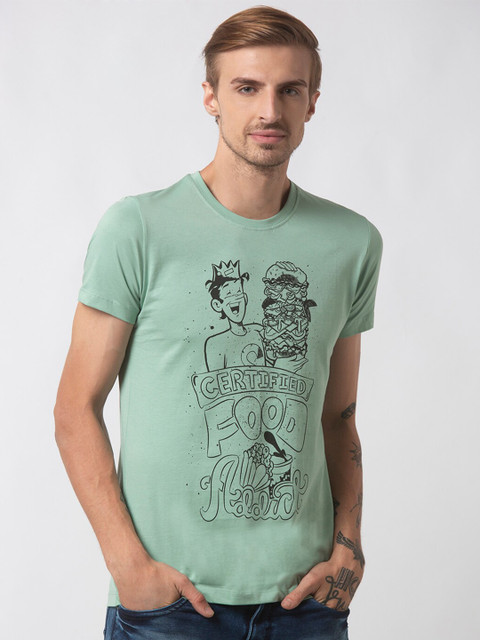 

Status Quo Men Green Typography Printed Raw Edge Slim Fit T-shirt