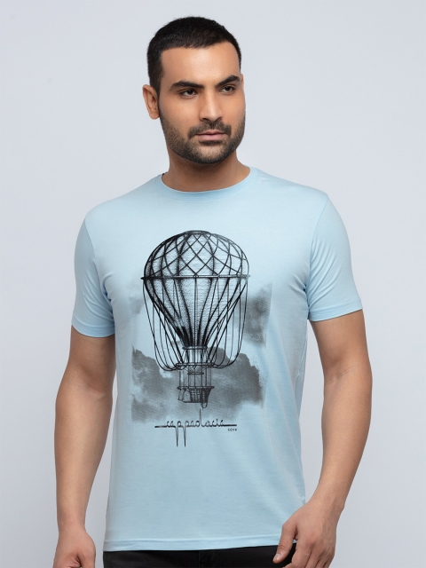 

Status Quo Men Blue Printed Raw Edge T-shirt