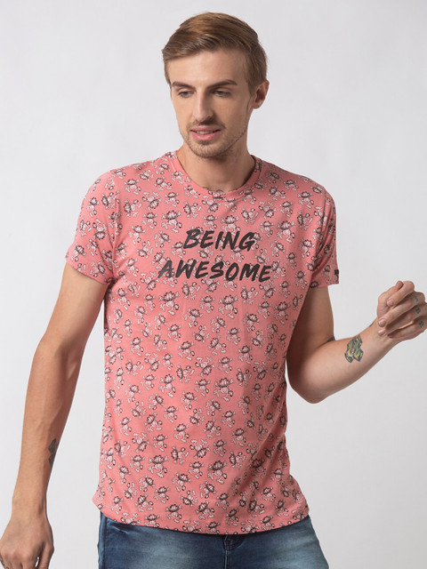 

Status Quo Men Coral Typography Printed Slim Fit T-shirt