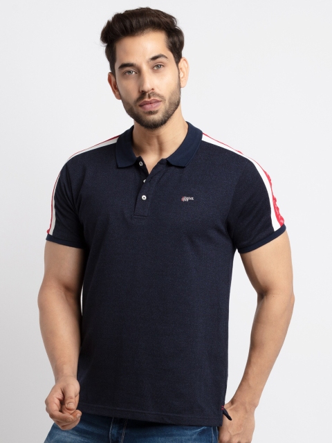 

Status Quo Men Navy Blue Polo Collar Applique T-shirt