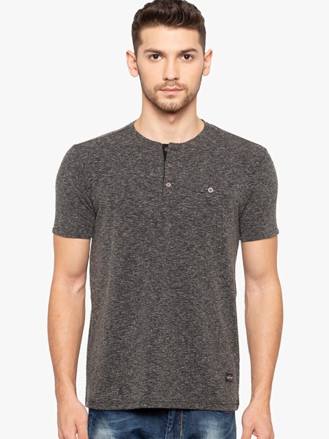 

Status Quo Men Black Henley Neck Slim Fit T-shirt