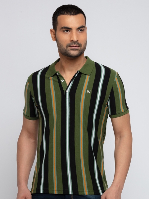 

Status Quo Men Multicoloured Striped Polo Collar Extended Sleeves T-shirt, Multi