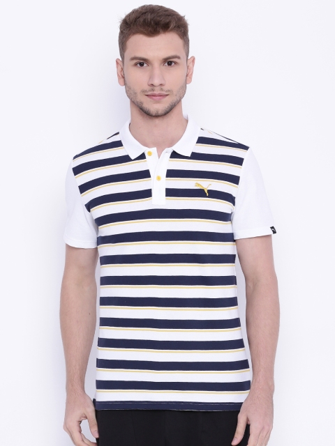 

Puma Men Navy Blue & White Race Pique Striped Slim Fit Polo T-shirt