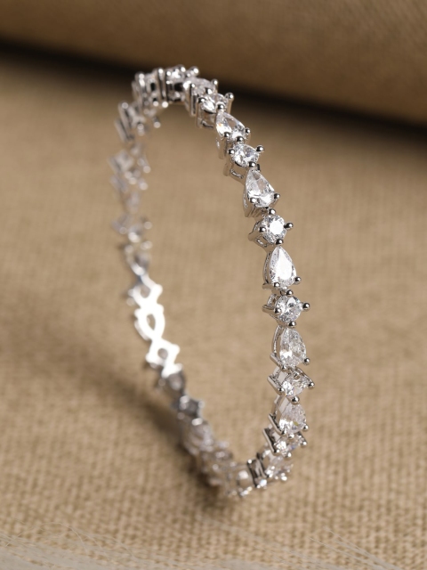 

Clara 925 Sterling Silver Rhodium-Plated White AD-Studded Bangle