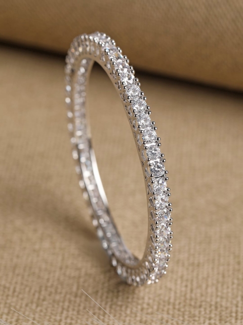 

Clara Rhodium-Plated Silver AD Studded Round Solitaire Bangle