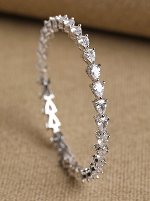 

Clara Rhodium-Plated AD-Stone Studded Bangle, Silver
