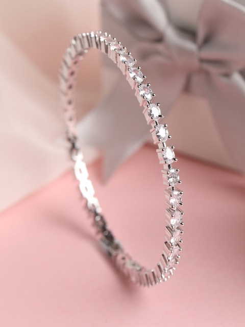 

Clara 925 Sterling Silver Rhodium-Plated White AD-Studded Bangle