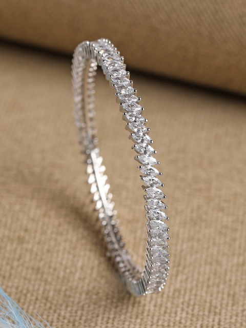 

Clara 925 Sterling Silver Rhodium-Plated White AD-Studded Bangle