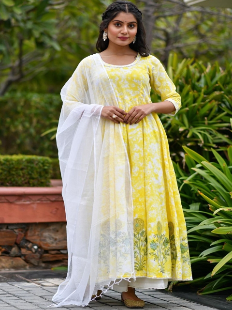 

Mulmul By Arabella Women Yellow Dyed Pure Cotton Kurta with Palazzos & With Dupatta