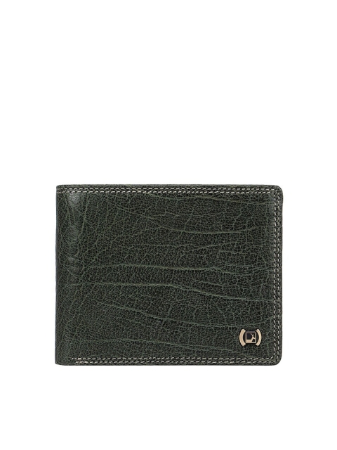 

Da Milano Men Green & Gold-Toned Textured Leather Two Fold Wallet