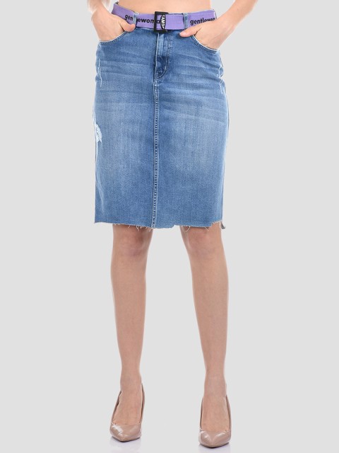 

Madame Women Light-Blue Solid Denim Skirts
