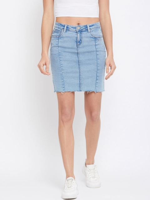

Madame Women Blue Solid Above-Knee Length Straight Skirt
